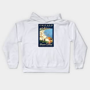 Vintage Travel Poster Chicago Illinoise Central Kids Hoodie